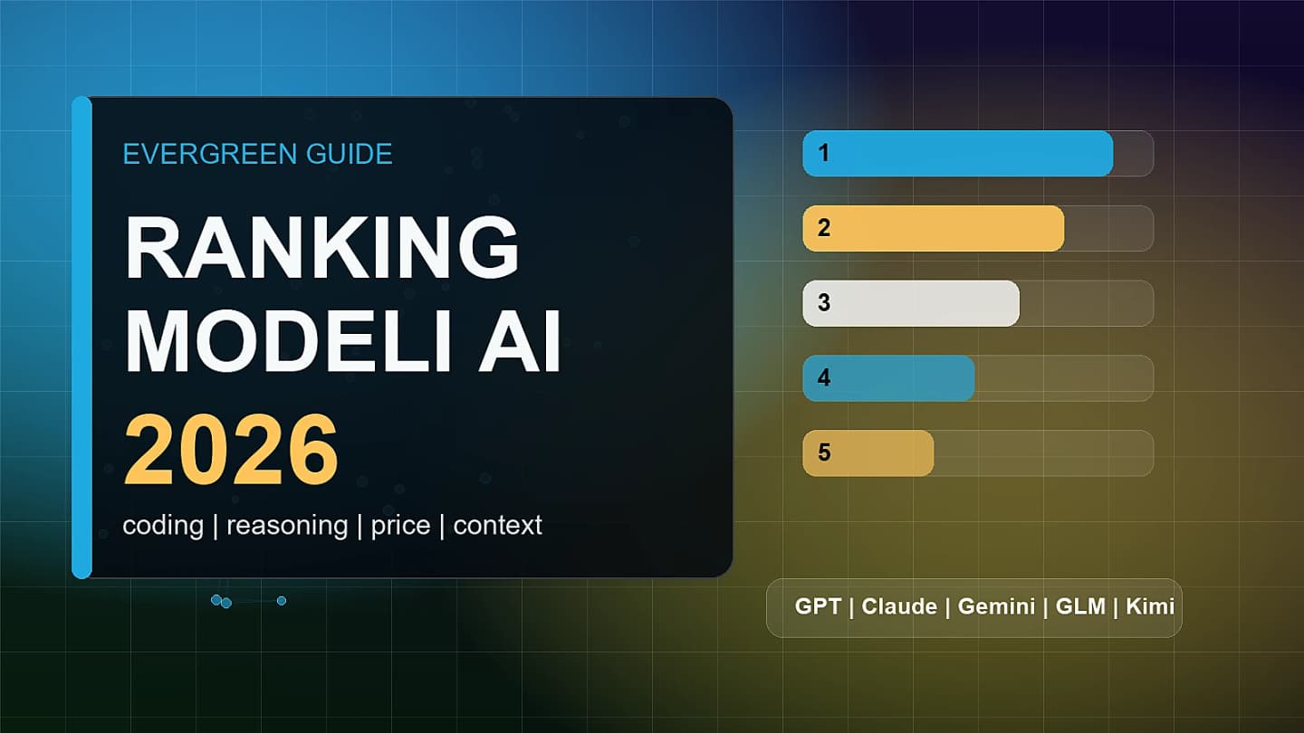 Grafika Ranking modeli AI 2026 z listą GPT, Claude, Gemini, GLM i Kimi