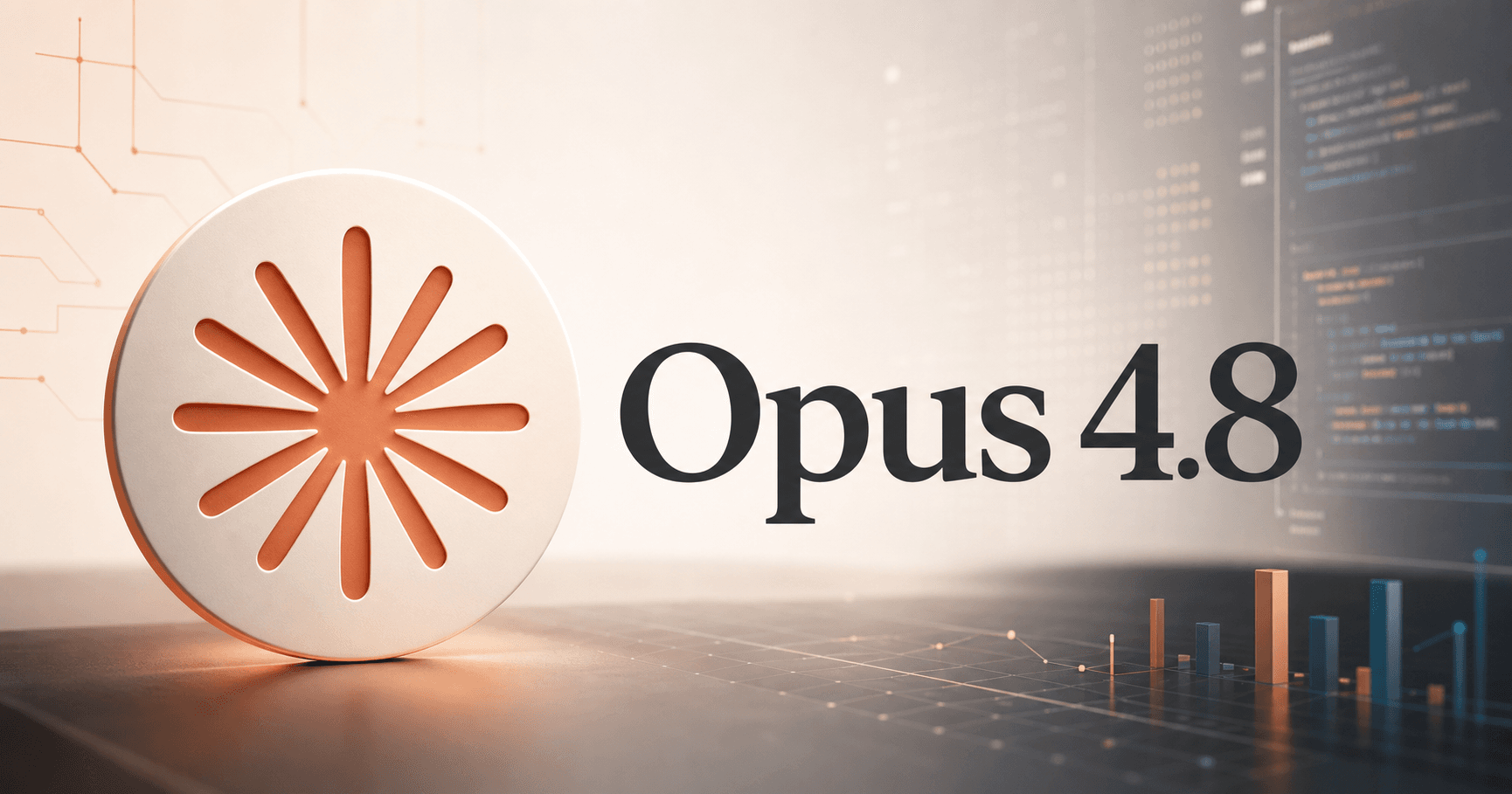 Claude Opus 4.8 thumbnail with a Claude-inspired logo and the text Opus 4.8