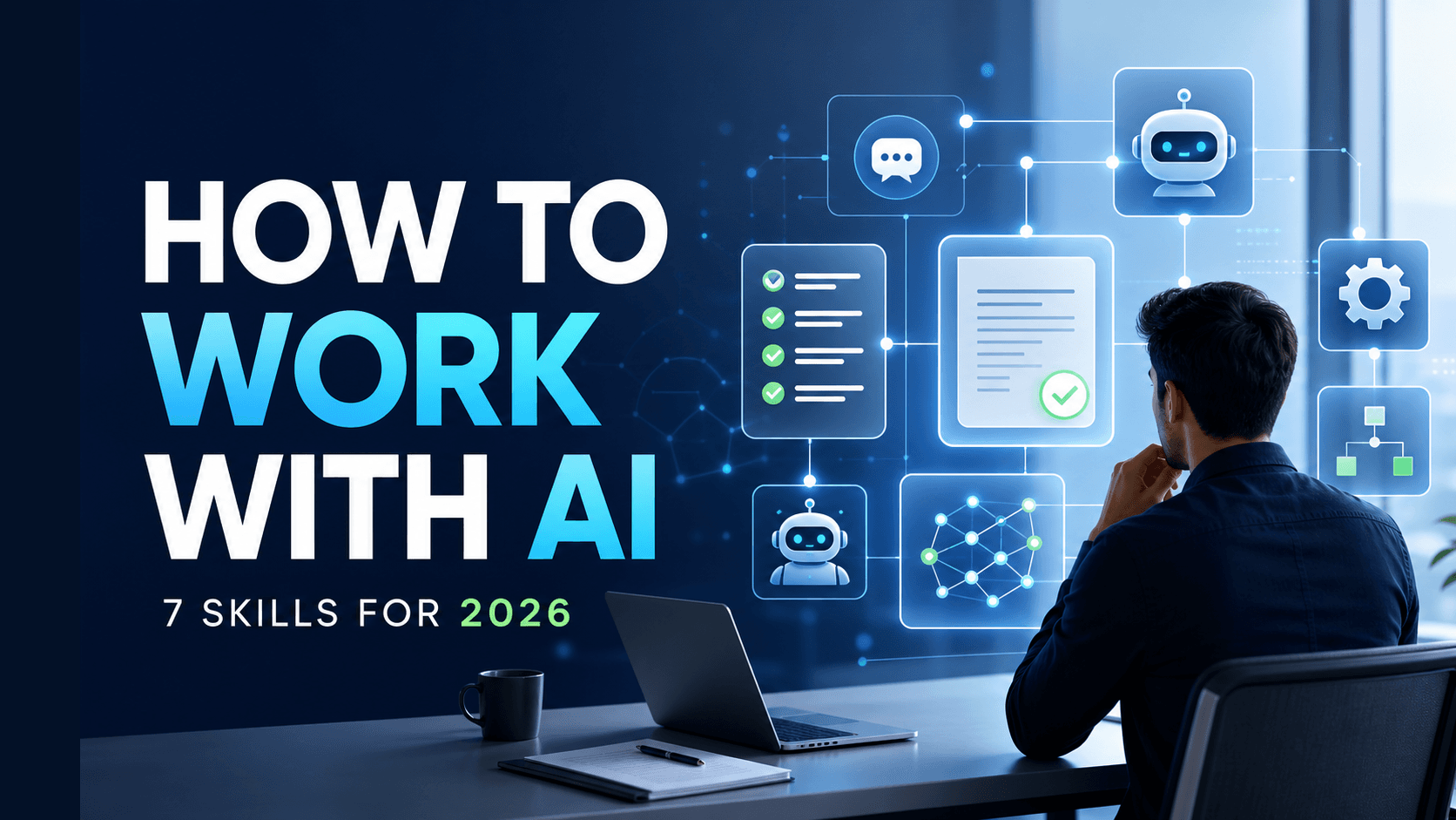 Cover image for How to Work with AI in 2026 showing AI workflow interfaces and the text 7 skills for 2026